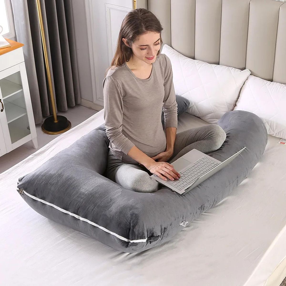 JAGIMA - Cojín Almohada Maternal Gris Pre Y Post Natal Funda Muy Suav Gris Claro Candado