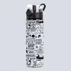 SM - Botella De Agua Inspirada en Harry Potter 750 ml Aluminio Diseño Blanco y Negro Libre de BPA