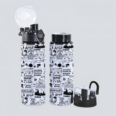 Imagen 2 del producto Botella De Agua Inspirada en Harry Potter 750 ml Aluminio Diseño Blanco y Negro Libre de BPA