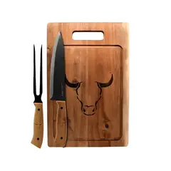 GENERICO - Set Parrillero Tabla + Cuchillo Y Pincho Wayu Asado Parrilla Color Café