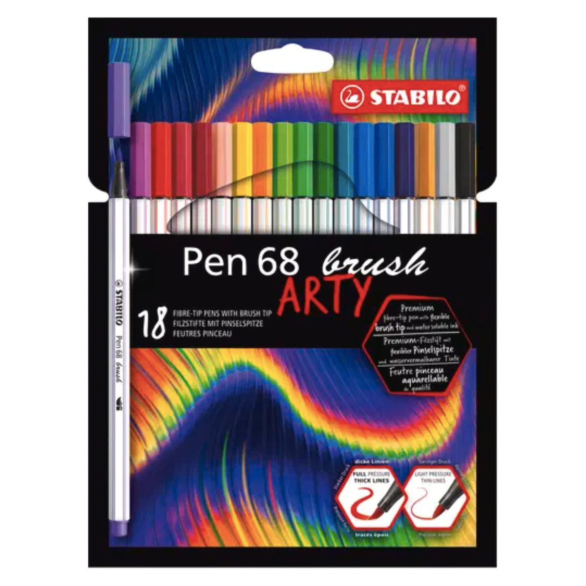 STABILO - Lápices Stabilo Brush Pen 18 Colores Acuarelables Punta Pincel