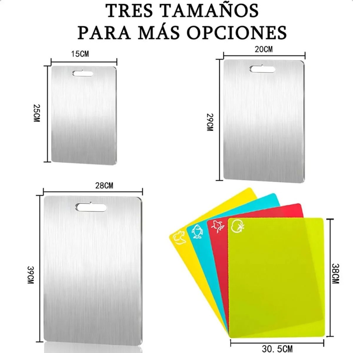GENERICO - Kit 7 Tablas De Picar Alimento De Cocina Acero Inoxidable Plateado BELUG