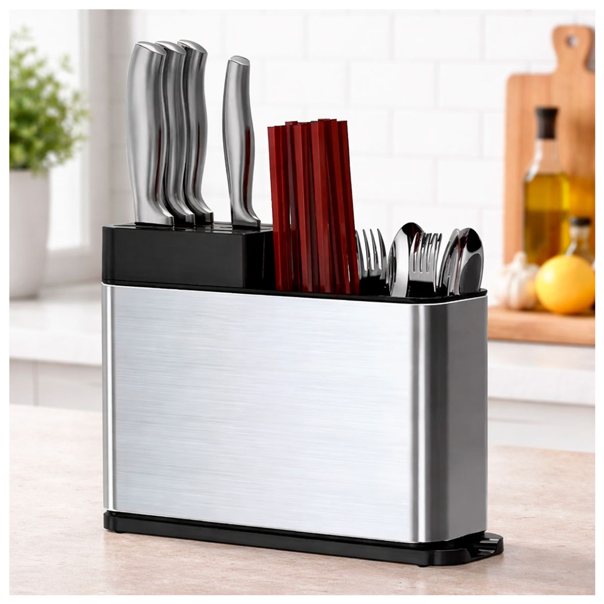IRM - Organizador de Cuchillos Escurridor Utensilios & Cubiertos Acero Inoxidable Plateado