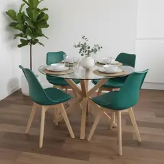 PANDALINO - Comedor Mesa Redonda Equiz 100cm + 4 Sillas Tulip Verde Esmeralda
