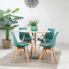 PANDALINO - Comedor Redonda Shanna 100cm + 4 Sillas Tulip Verde Esmeralda