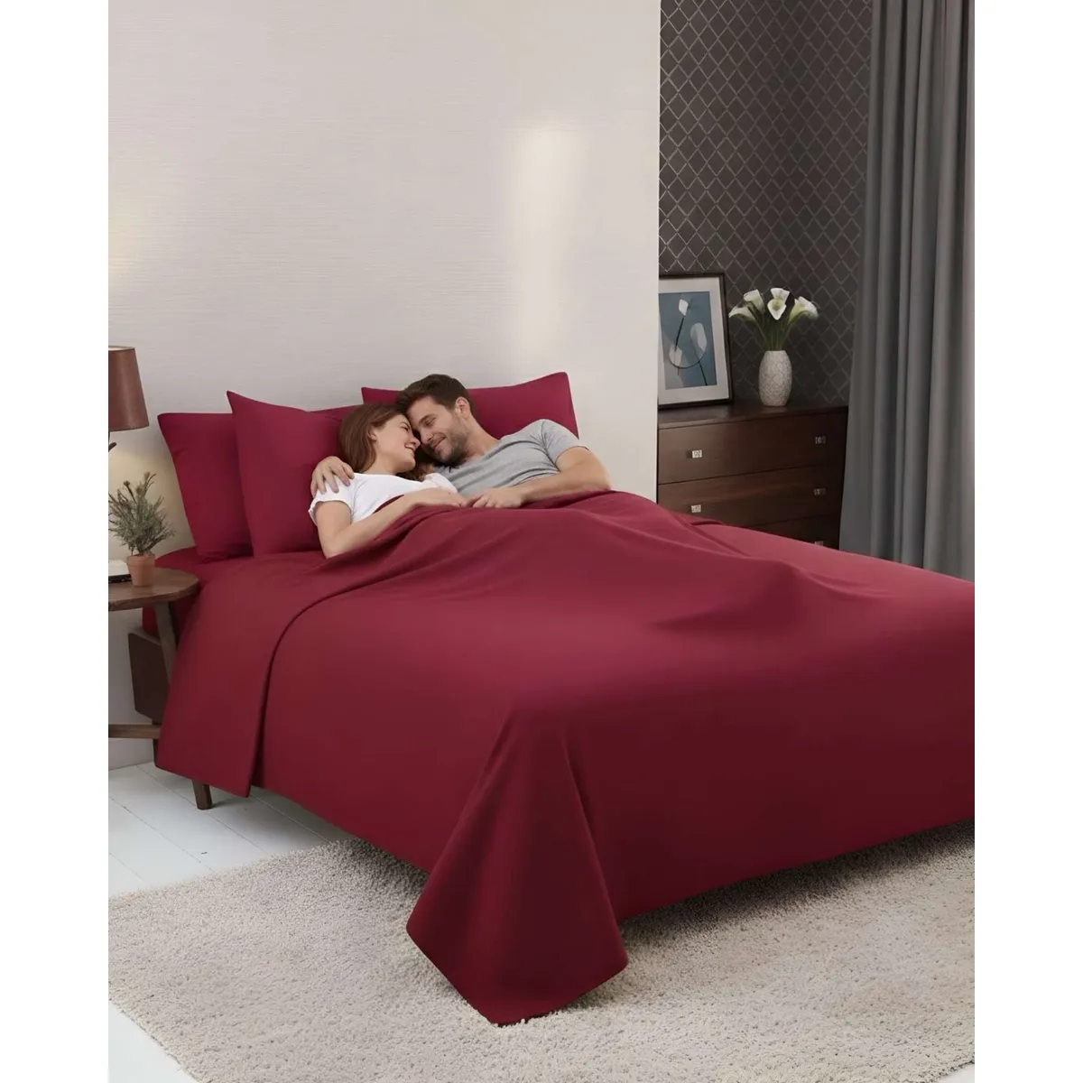 GENERICO - Sabana extra suave premium de polar Roja 2 plazas