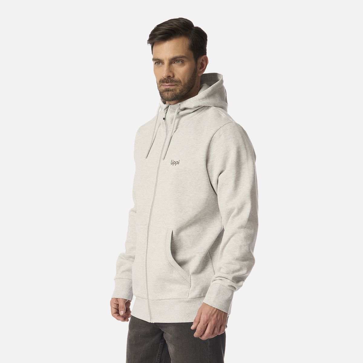 LIPPI - Polerón Hombre Ulmo Full Zip Hoody Sweatshirt Gris Claro Melange Lippi