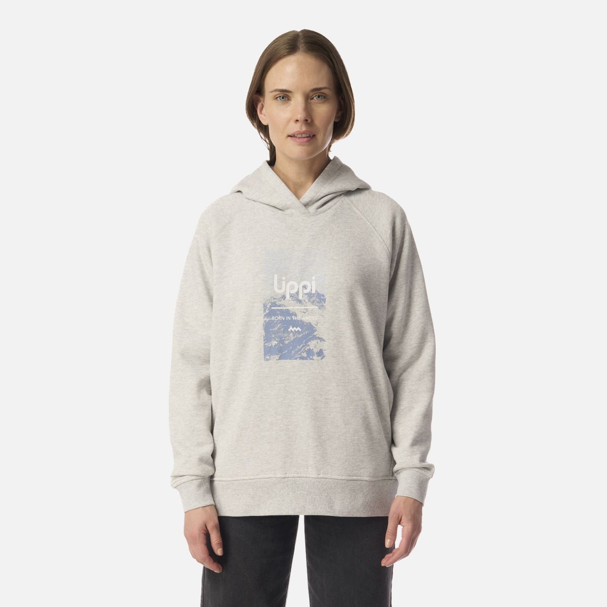 LIPPI - Polerón Mujer Insigne Hoody Sweatshirt Front Print Gris Claro Melange Lippi