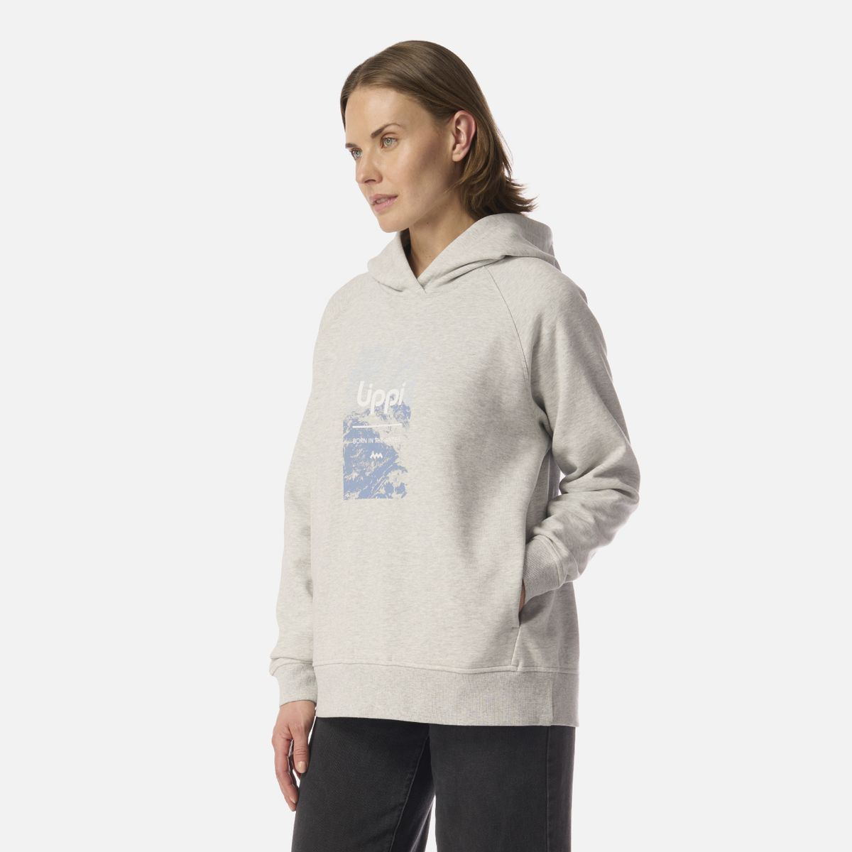 LIPPI - Polerón Mujer Insigne Hoody Sweatshirt Front Print Gris Claro Melange Lippi