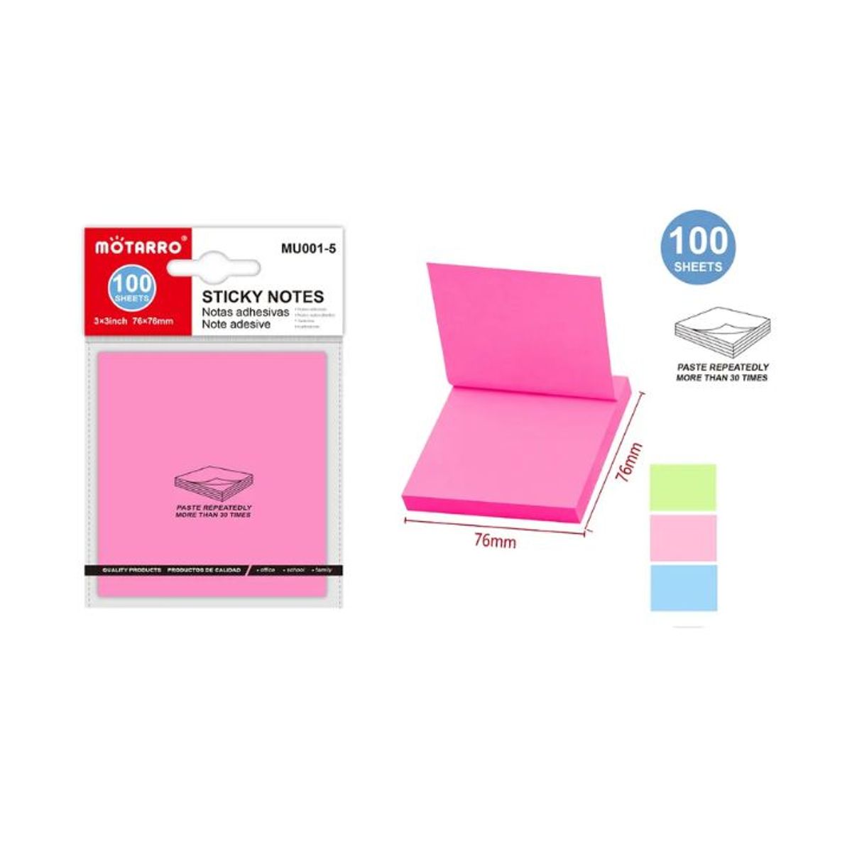 GENERICO - Nota Adhesivas Post-I 76x76mm Colores Surtidos