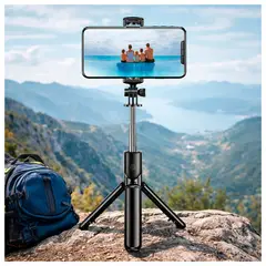 IRM - Trípode 2 En 1 Palo Selfie 67cm Rotación 360° Con Control Inalámbrico