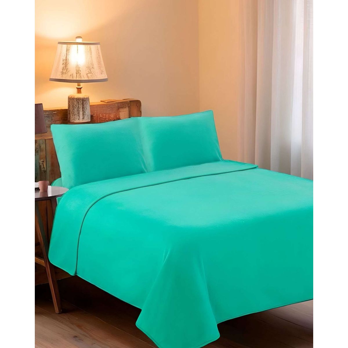 GENERICO - Sabana extra suave premium de polar Verde claro plaza y media