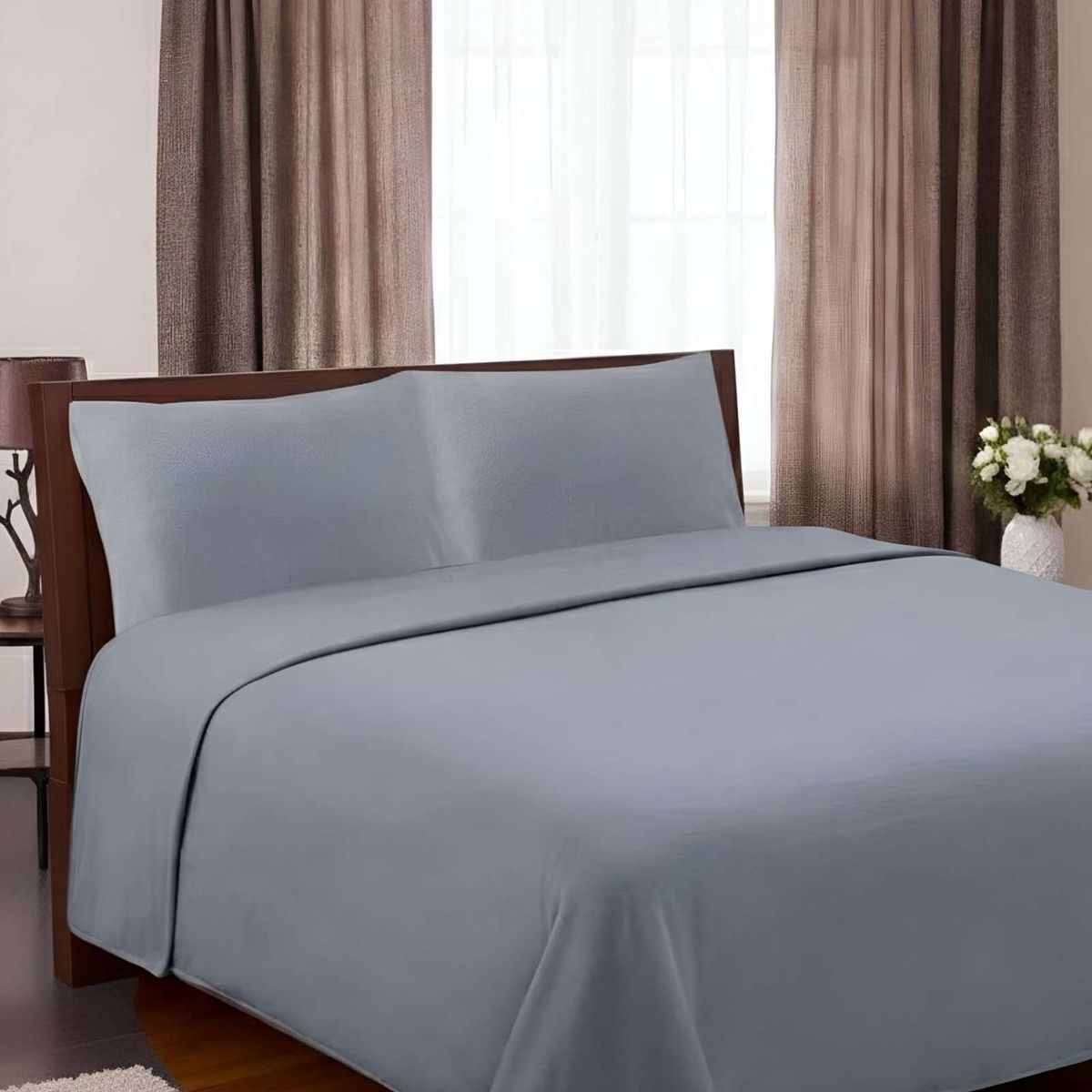 GENERICO - Sabana extra suave premium de polar Gris plaza y media