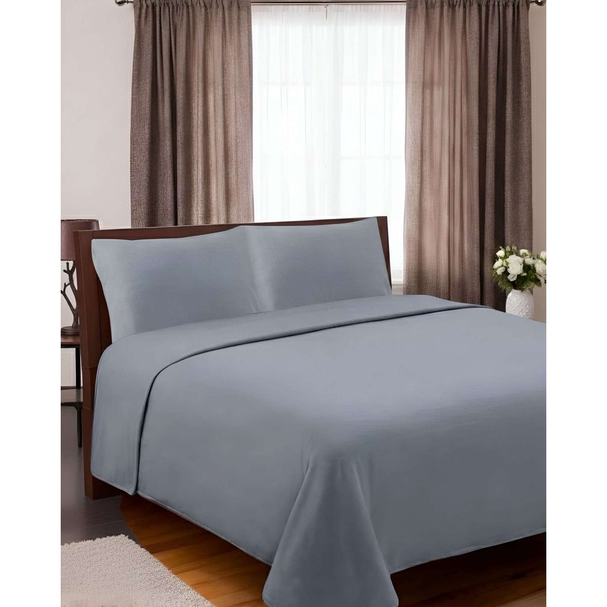 GENERICO - Sabana extra suave premium de polar Gris plaza y media