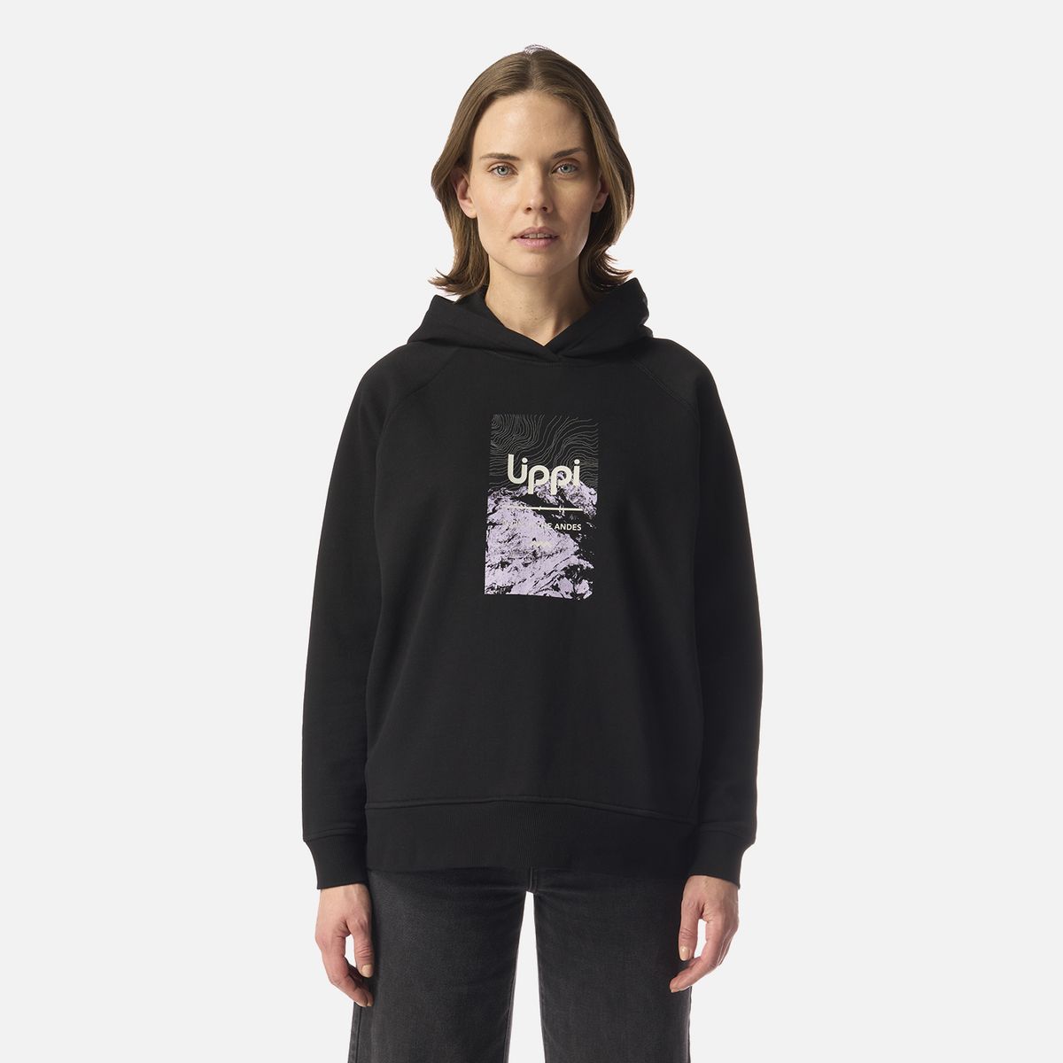 LIPPI - Polerón Mujer Insigne Hoody Sweatshirt Front Print Negro Lippi