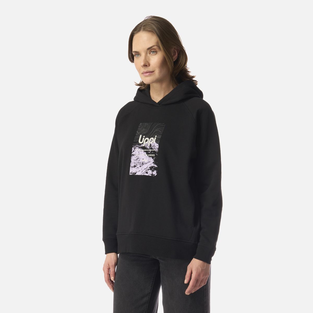 LIPPI - Polerón Mujer Insigne Hoody Sweatshirt Front Print Negro Lippi