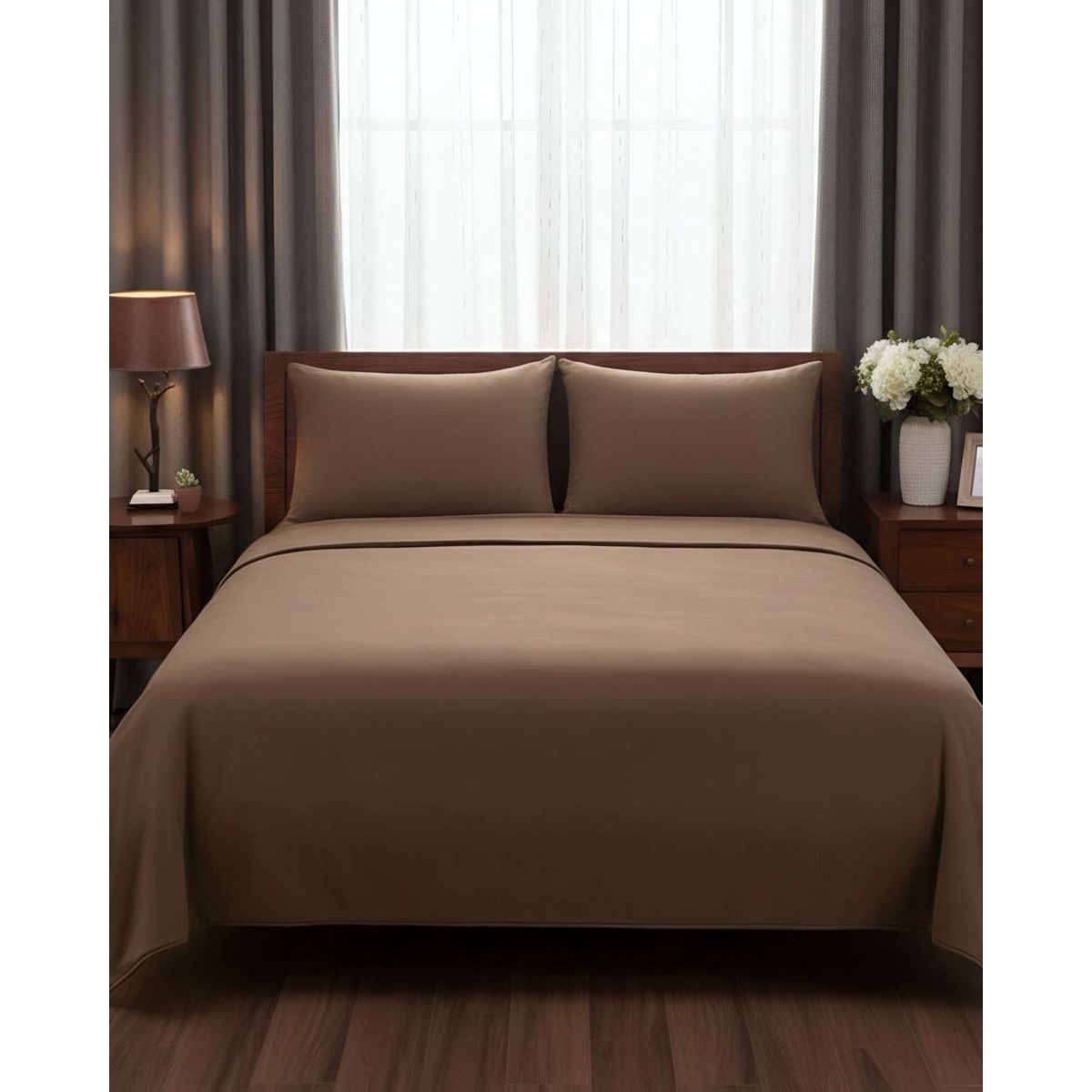GENERICO - Sabana extra suave premium de polar Marron 2 plazas