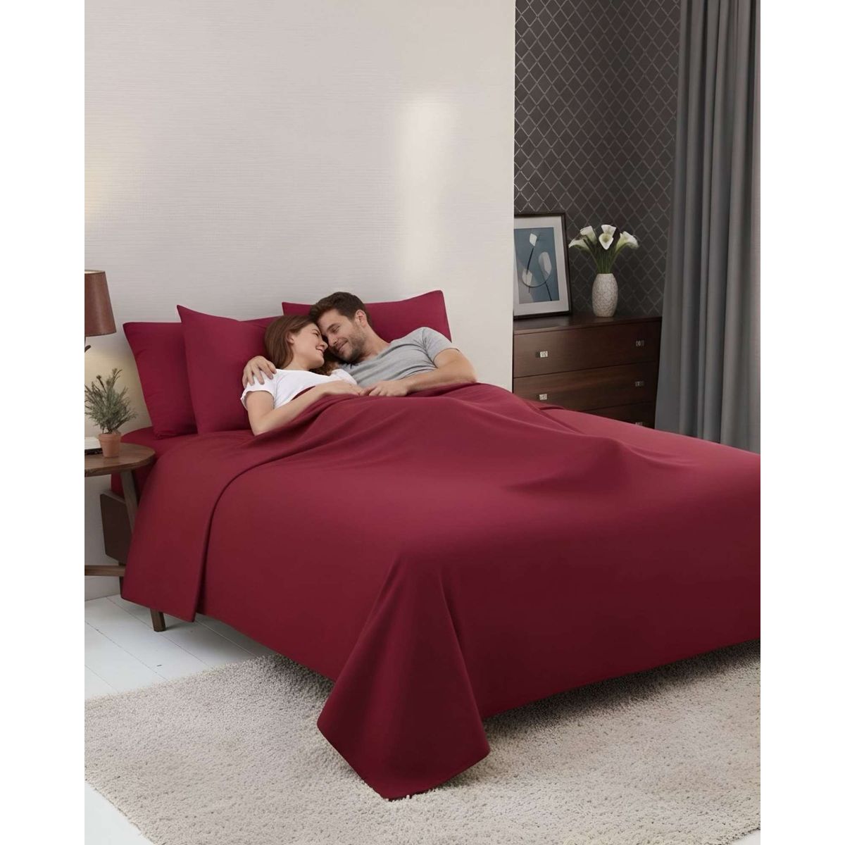 GENERICO - Sabana extra suave premium de polar Roja 2 plazas