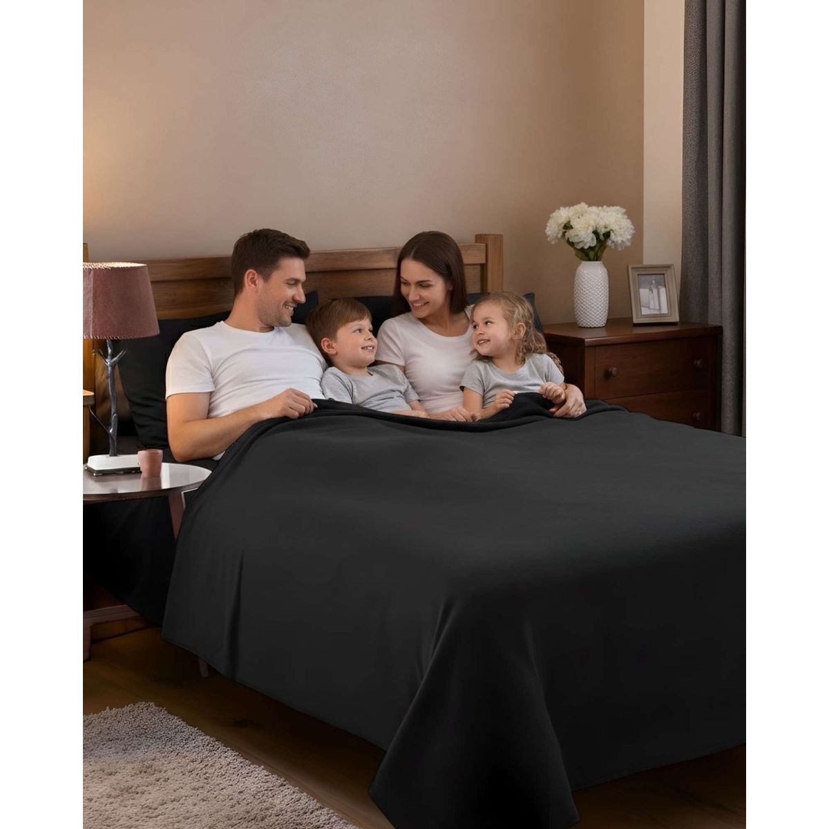 GENERICO - Sabana extra suave premium de polar Negra King
