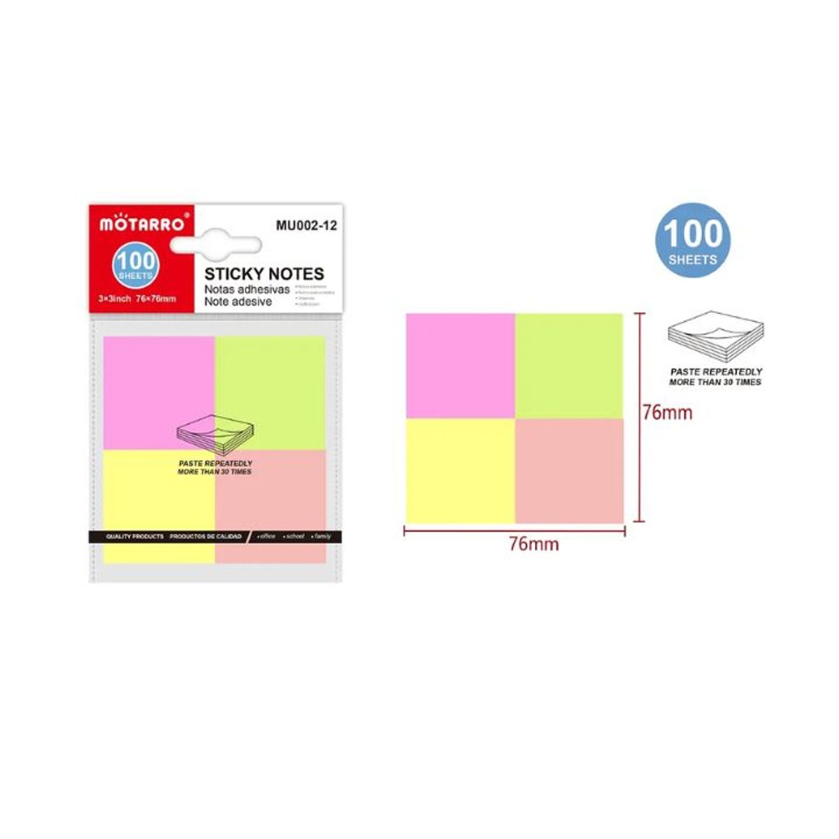 GENERICO - Nota Adhesivas Post-It 4 Colores 76x76mm