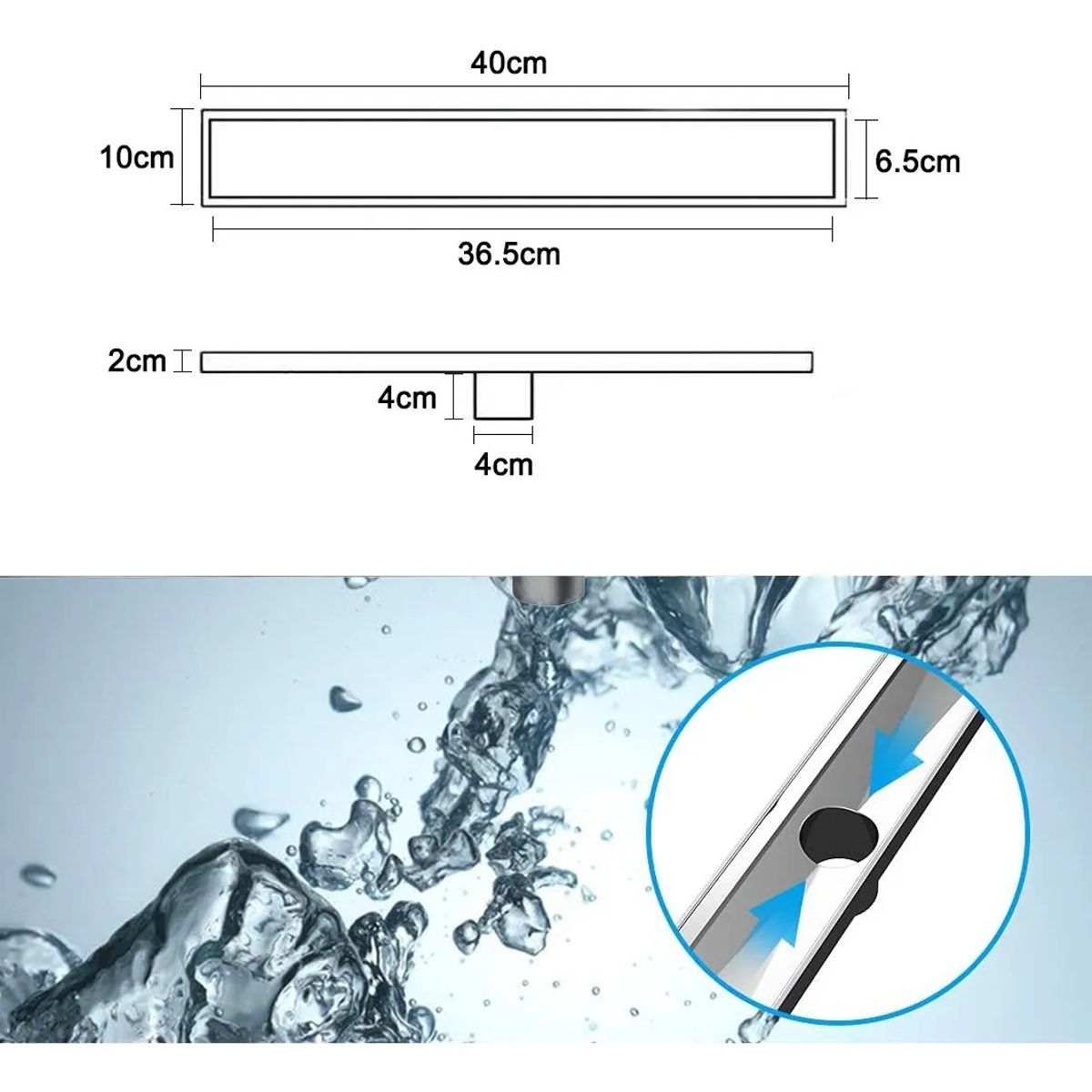 GENERICO - Piso Drenaje Rectangular Antiolor Ducha Antiobstrucción 40cm BELUG