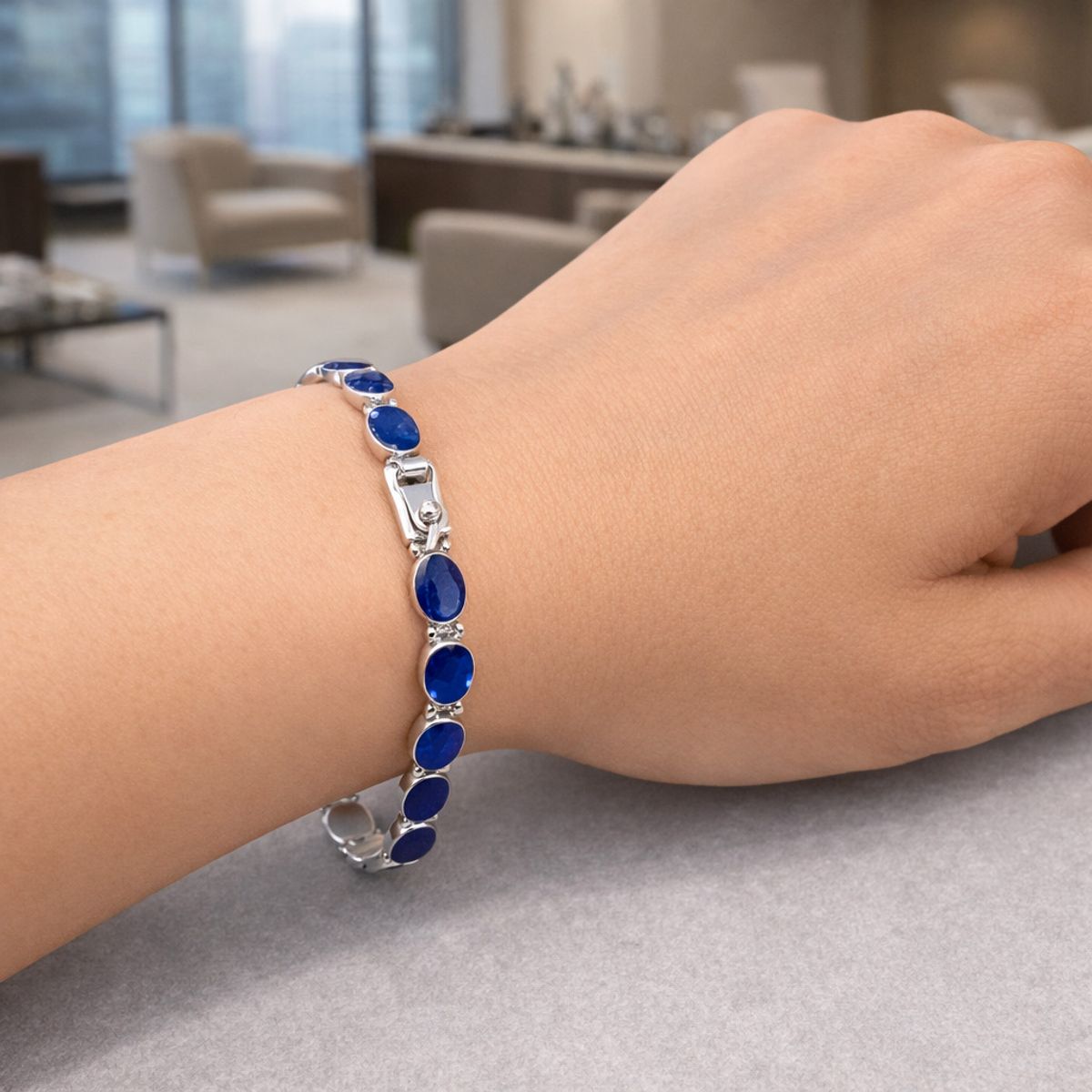 JOYAS MYTOKE - Pulsera Brazalete Lapislazuli Broche Cajon Plata Fina 950