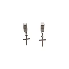 BIJOUTERIA LB20 SPA - Aros Argollas Hombre Mujer Acero Inoxidable Cruz Colgante D3 - Plateado