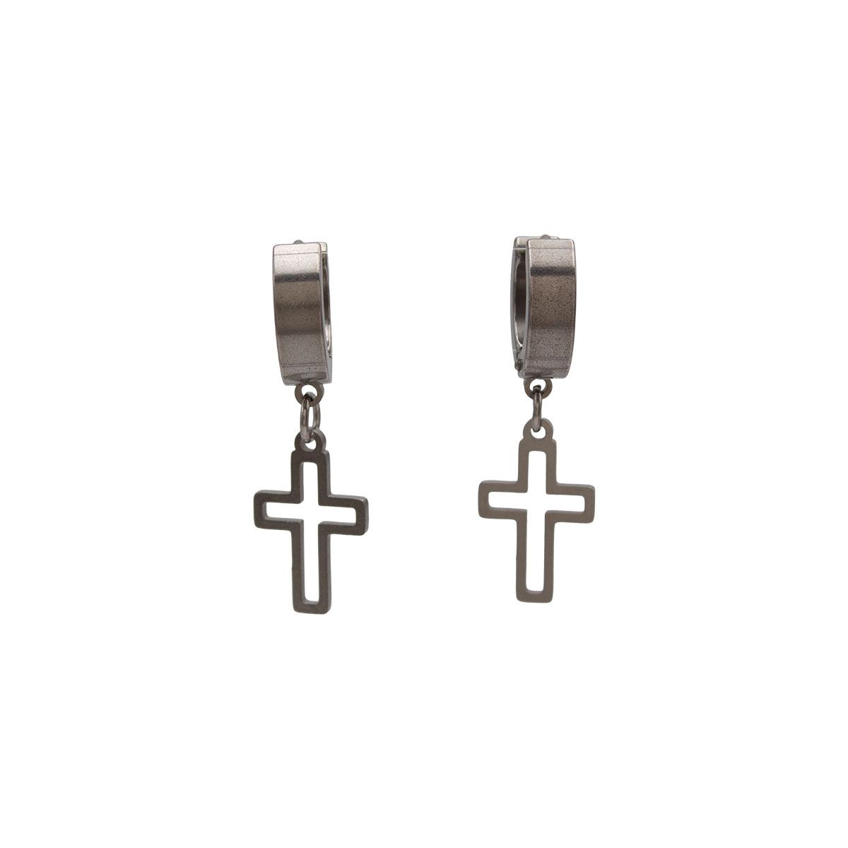 BIJOUTERIA LB20 SPA - Aros Argollas Hombre Mujer Acero Inoxidable Cruz Colgante D4 - Plateado