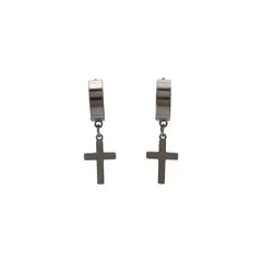 BIJOUTERIA LB20 SPA - Aros Argollas Hombre Mujer Acero Inoxidable Cruz Colgante D5 - Plateado