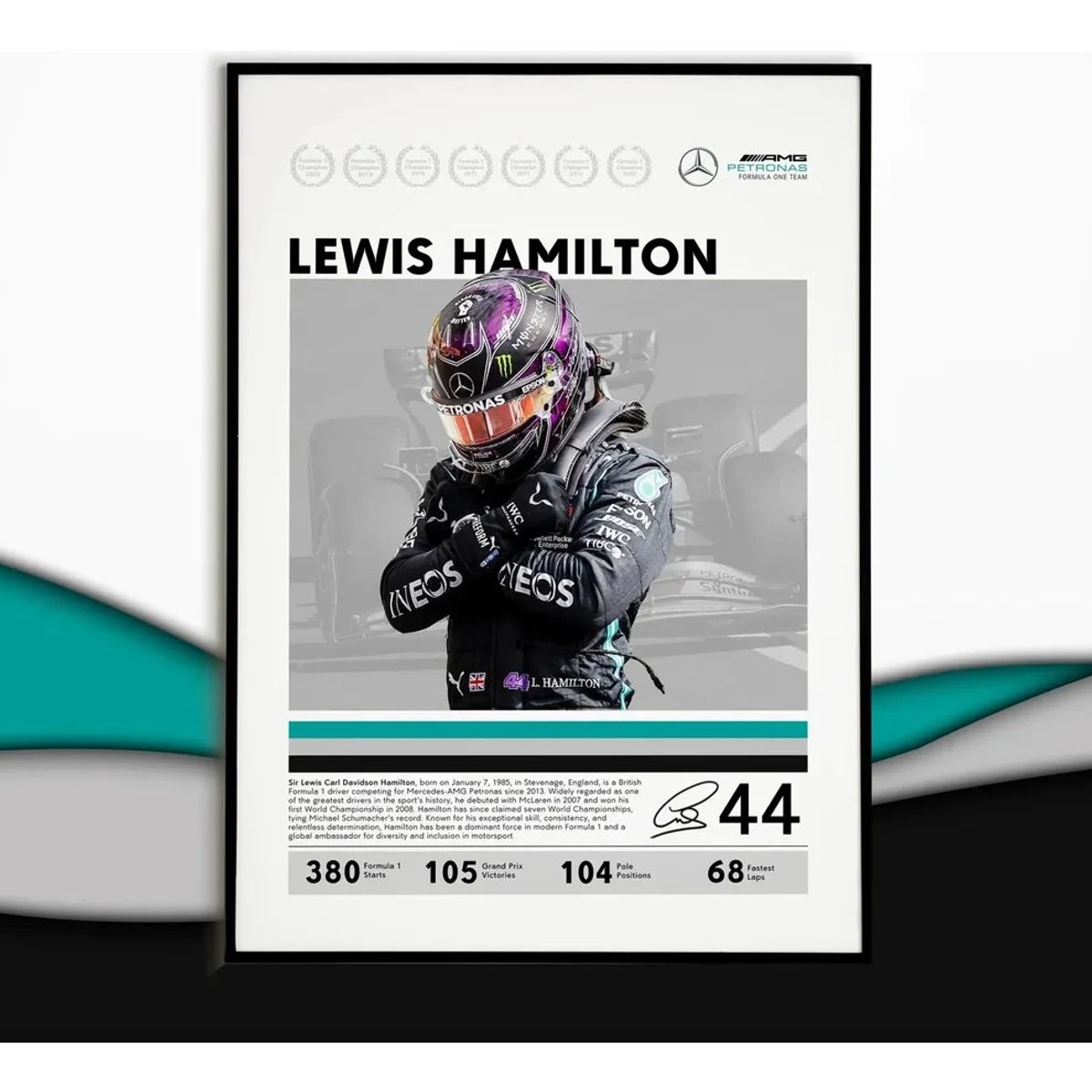 GENERICO - Cuadro Lewis Hamilton Máximo Campeón F1 Fórmula 1 + Marco Negro
