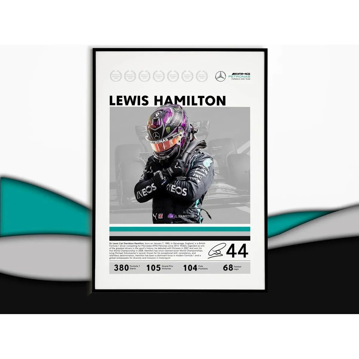 GENERICO - Cuadro Lewis Hamilton Máximo Campeón F1 Fórmula 1 + Marco Negro