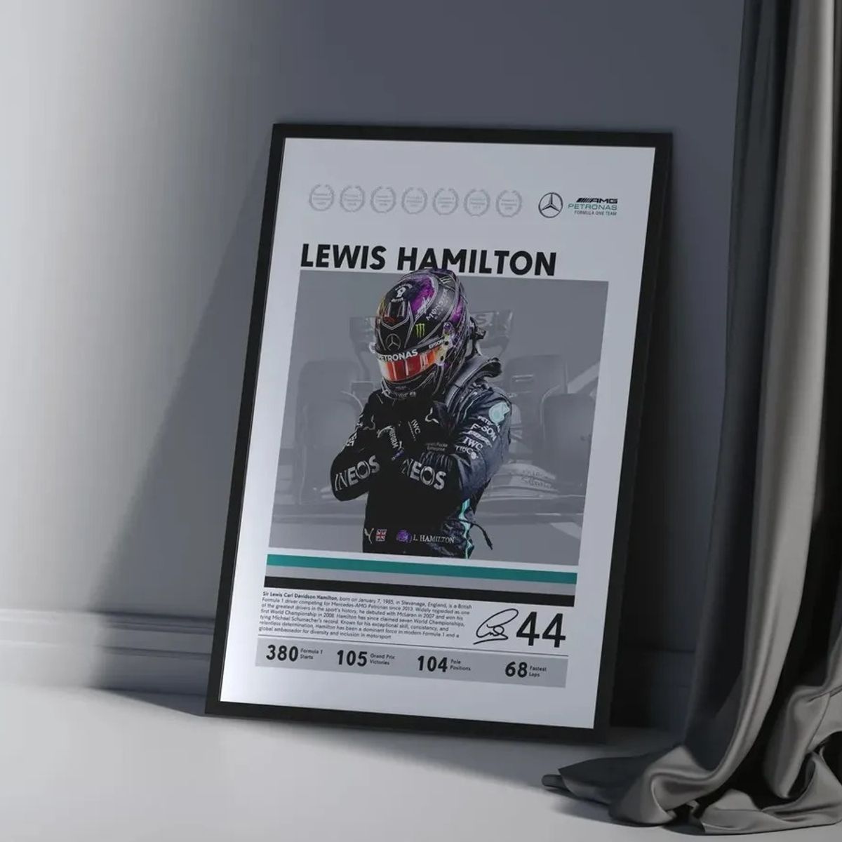 GENERICO - Cuadro Lewis Hamilton Máximo Campeón F1 Fórmula 1 + Marco Negro