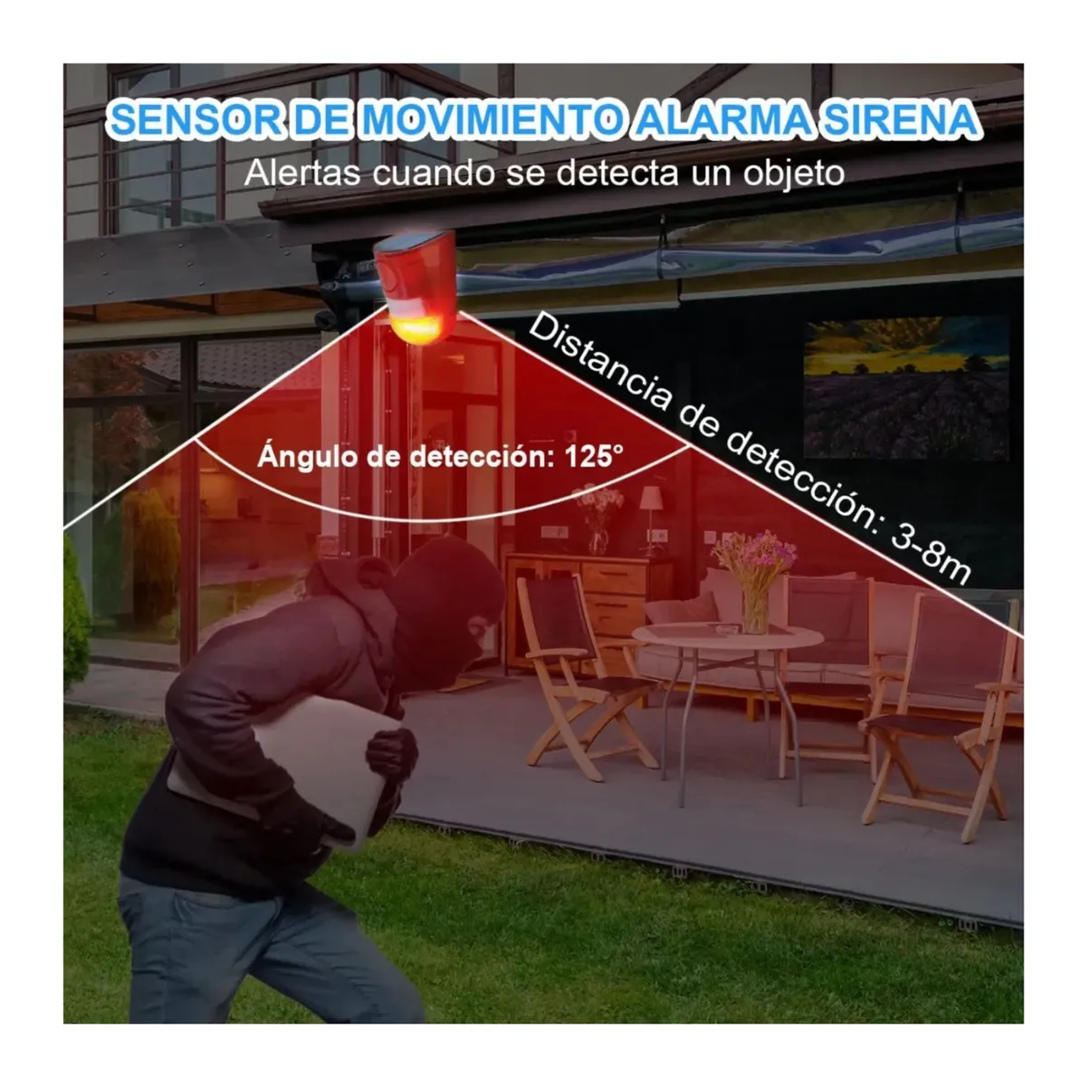 MOVI - ALARMA CON SENSOR DE MOVIMIENTO carga solar Protección 24 horas- Impermeable