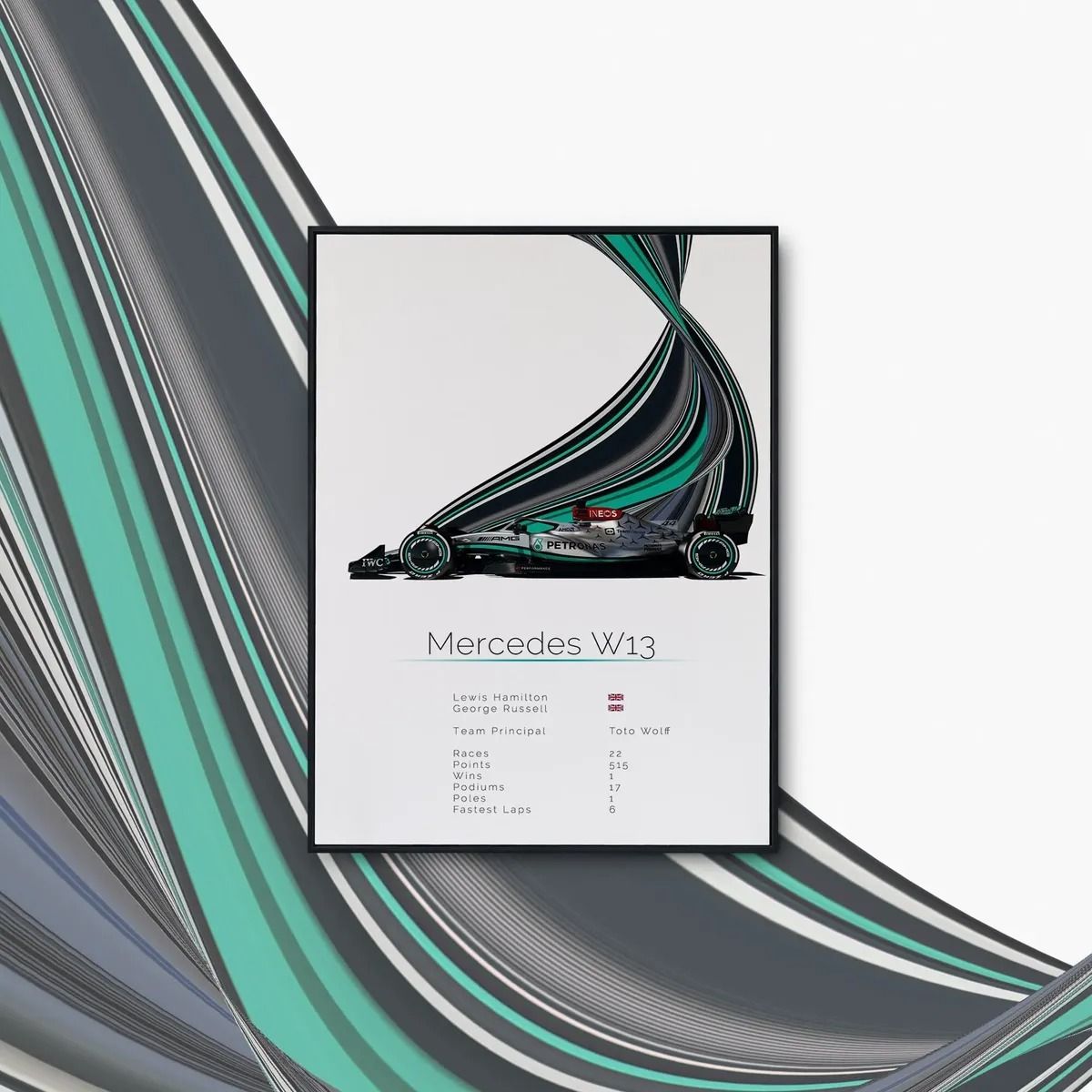 GENERICO - Cuadro Auto Mercedes W13 Colección F1 Fórmula 1 + Marco