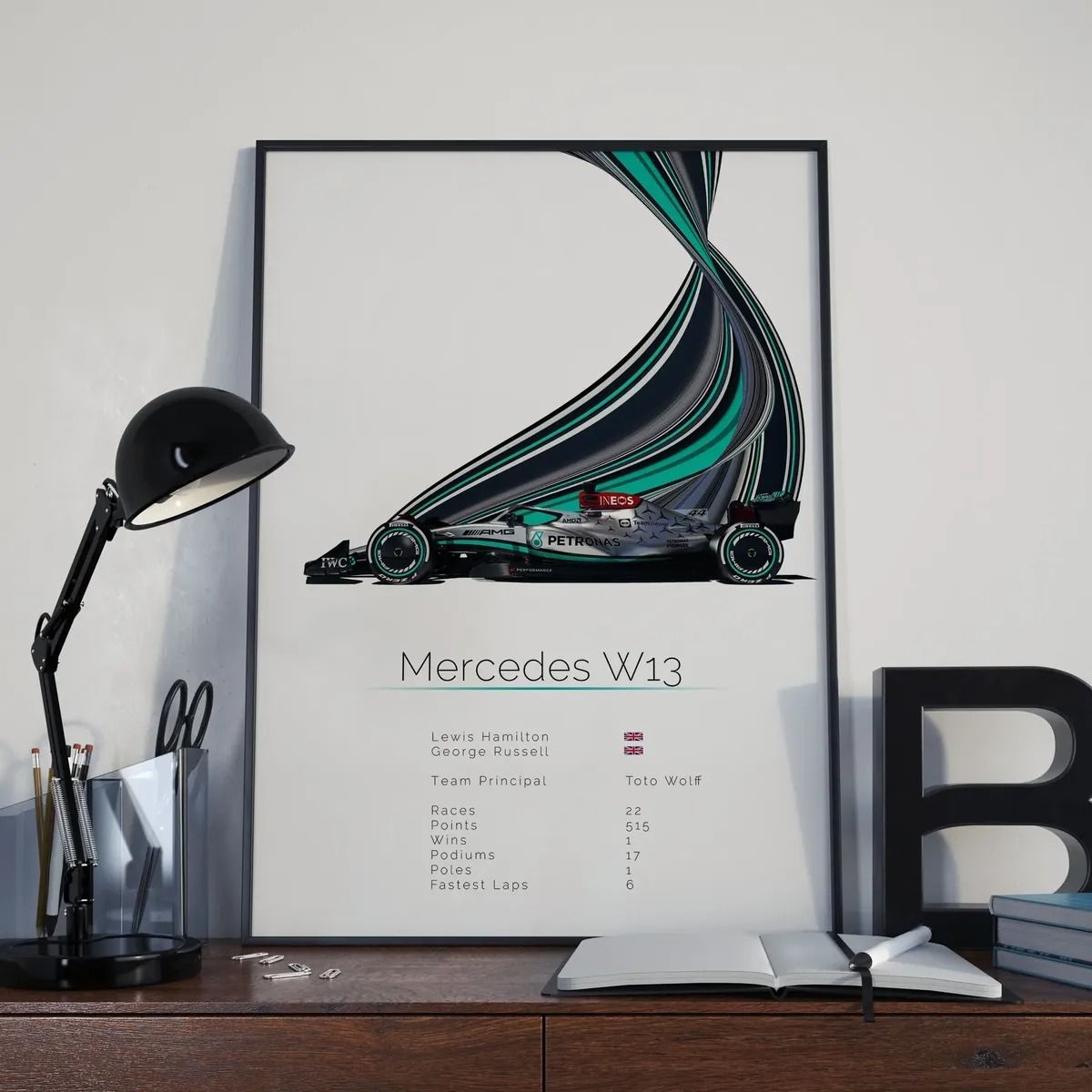 GENERICO - Cuadro Auto Mercedes W13 Colección F1 Fórmula 1 + Marco