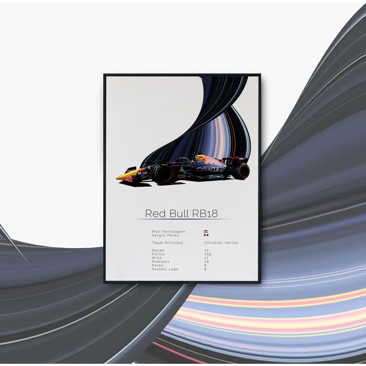 GENERICO - Cuadro Auto Red Bull RB18 Colección F1 Fórmula 1 + Marco Negro