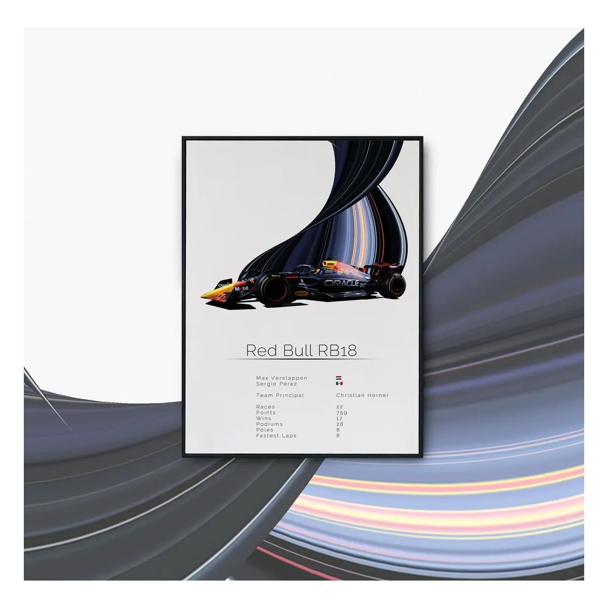 GENERICO - Cuadro Auto Red Bull RB18 Colección F1 Fórmula 1 + Marco Negro