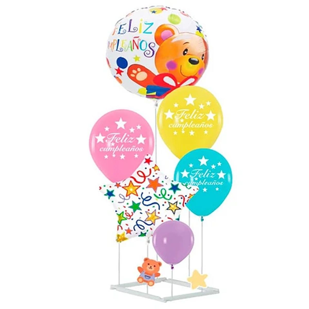GENERICO - Set de globos feliz cumpleaños con base 6pcs