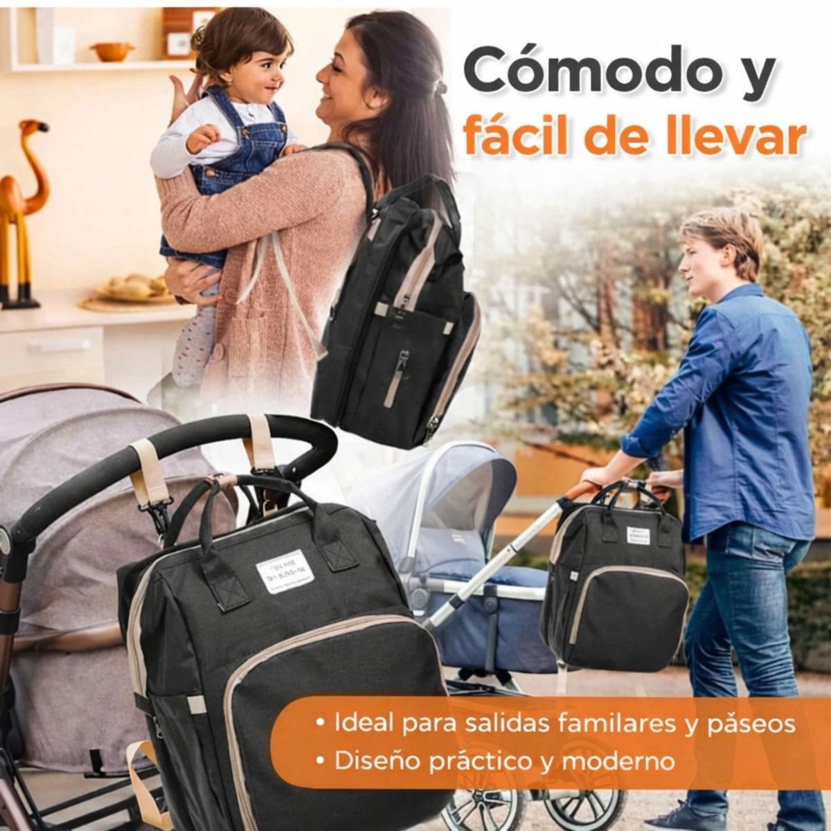 MOVI - Mochila Pañalera 3 en 1 con Cuna y Mudador Portátil