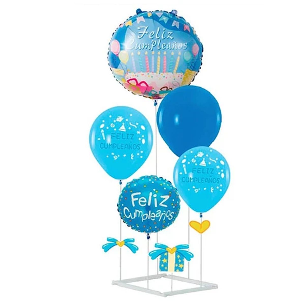 GENERICO - Set de globos feliz cumpleaños azul con base 6pcs