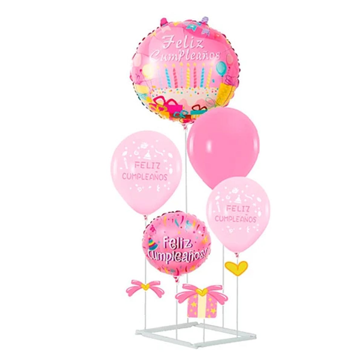 GENERICO - Set de globos feliz cumpleaños rosa con base 6pcs