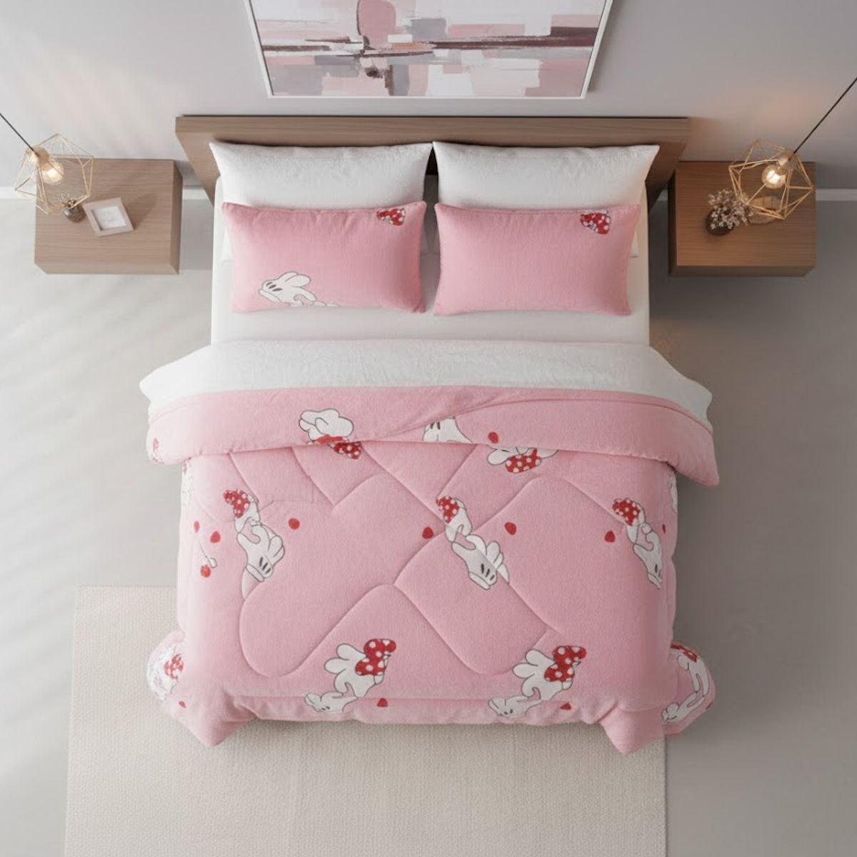 DIANA - COBERTOR DE NIÑA PARA INVIERNO PLUSH CON CHIPORRITO 1.5 PLAZA CON DISEÑO ROSA
