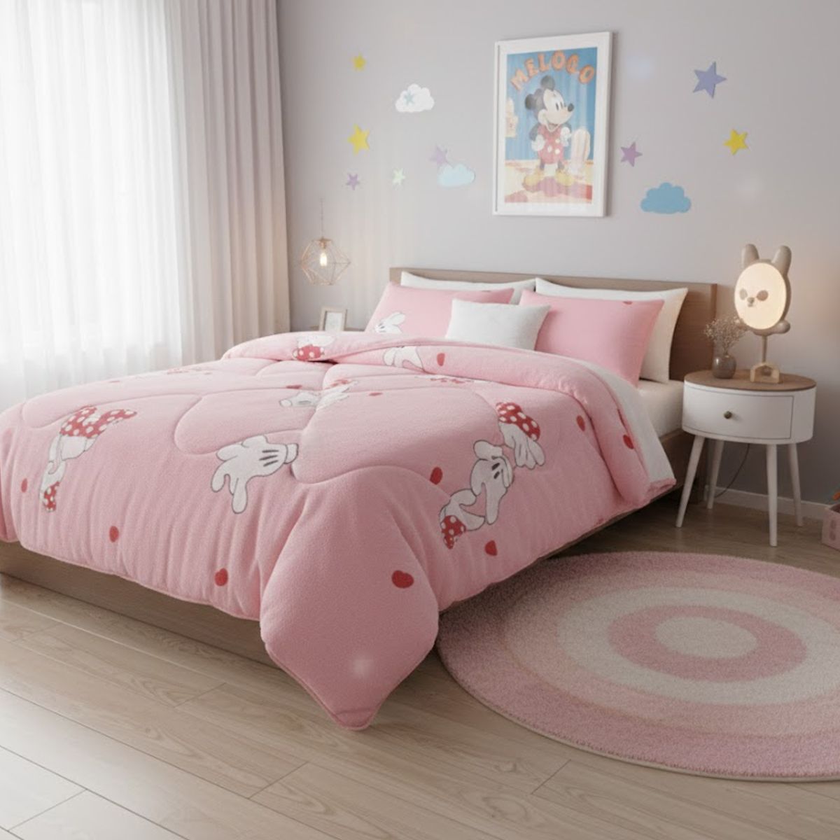 DIANA - COBERTOR DE NIÑA PARA INVIERNO PLUSH CON CHIPORRITO 1.5 PLAZA CON DISEÑO ROSA