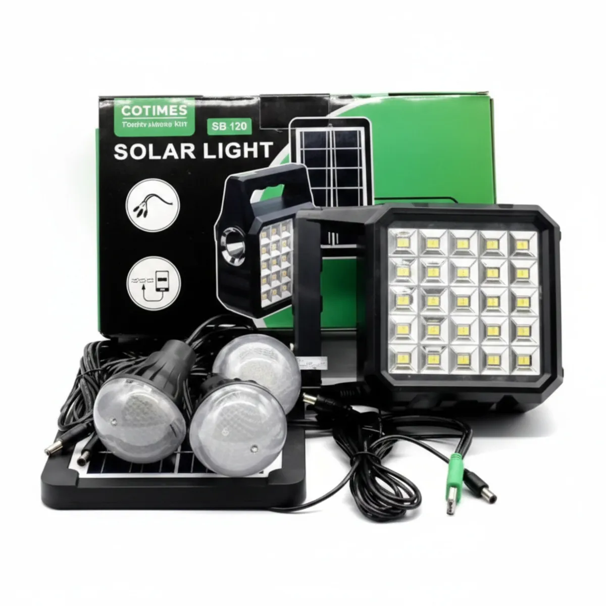 GENERICO - KIT PANEL SOLAR CON 3 BOMBILLOS MAS CABLES DE CARGA