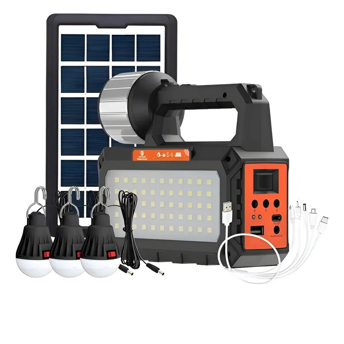 GENERICO - KIT SOLAR EASY POWER RADIO BLUETOOTH LINTERNA 3 AMPOLLETAS LED 80W RECARGABLE