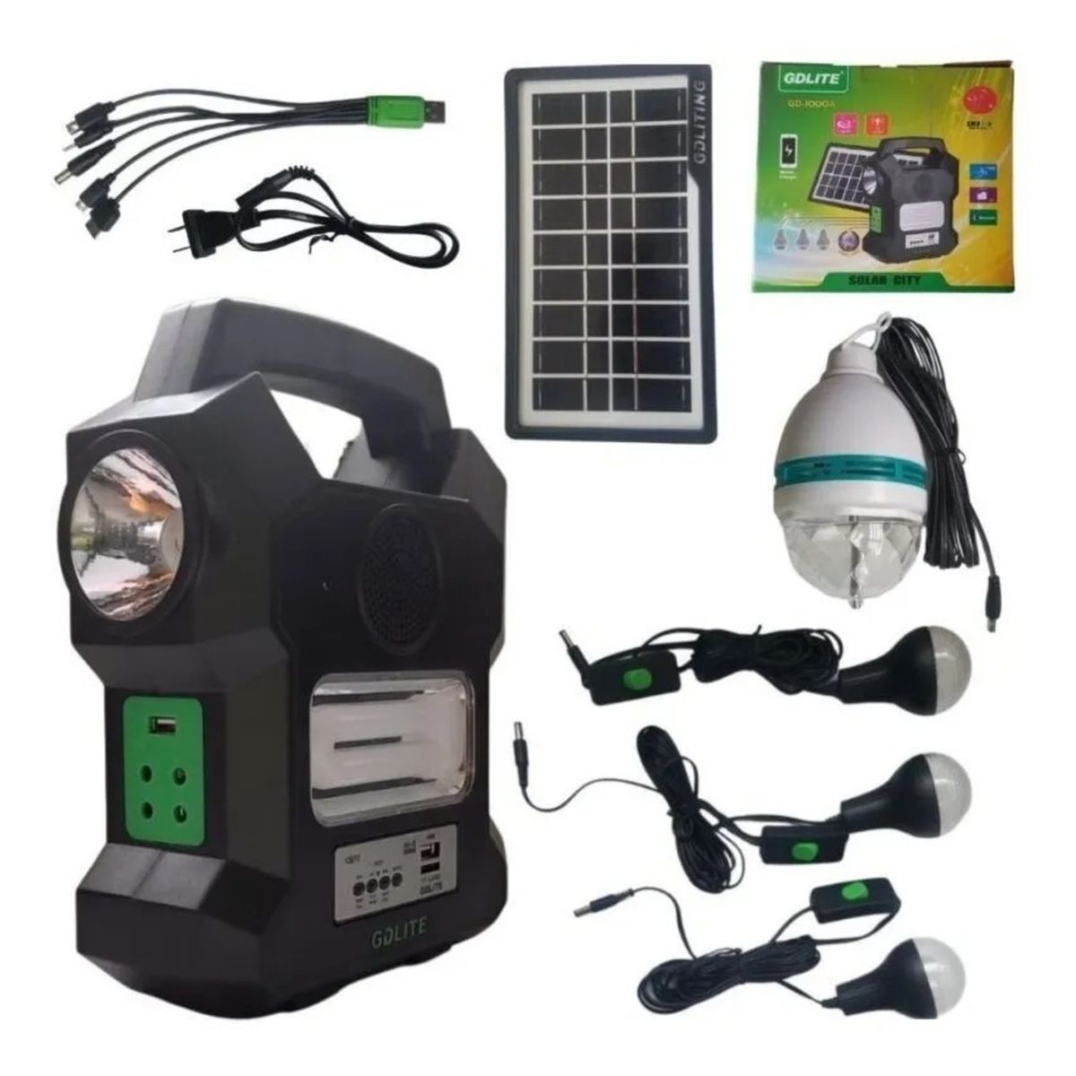 GENERICO - LINTERNA KIT SOLAR PORTÁTIL CAMPING GDLITE MP3 USB GD-1000A LINTERNA