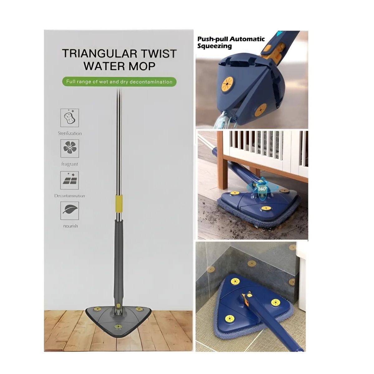 GENERICO - PACK X3 MOPA TRAPEADOR LAMPAZO TRIANGULAR AJUSTABLE GIRATORIA 360° GRIS