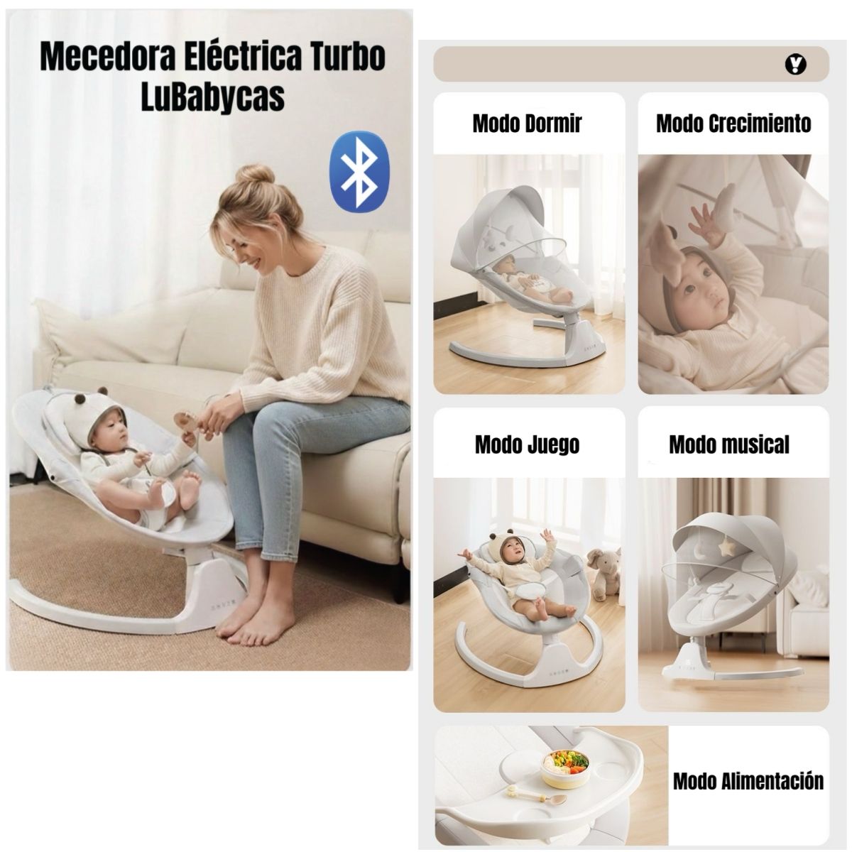 LUBABYCAS - Mecedora bebé Eléctrica BlueTooth Turbo Lubabycas