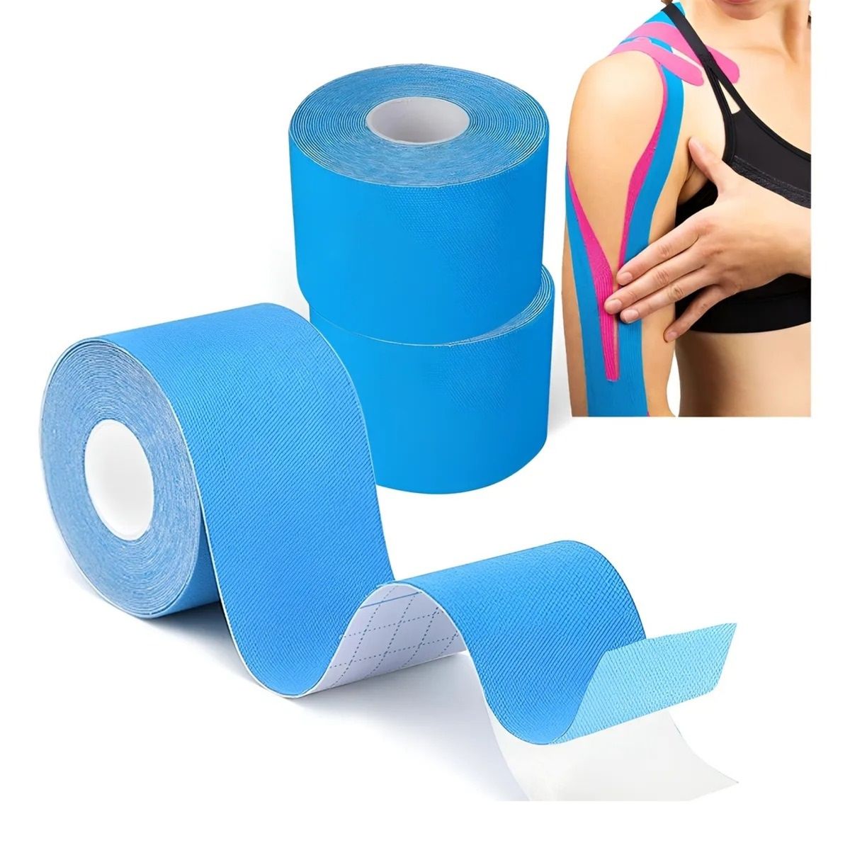 GENERICO - PACK X3 CINTA KINESIOTAPE PARA LESIONES MUSCULARES FISIO 5CMX5M