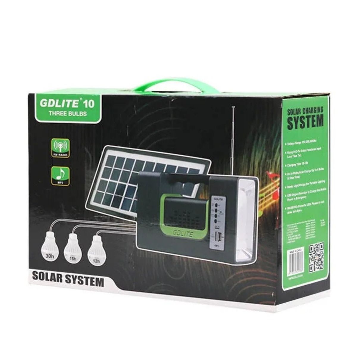 GENERICO - KIT EMERGENCIA CAMPING SOLAR 3 AMPOLLETAS LINTERNA+RADIO MP3